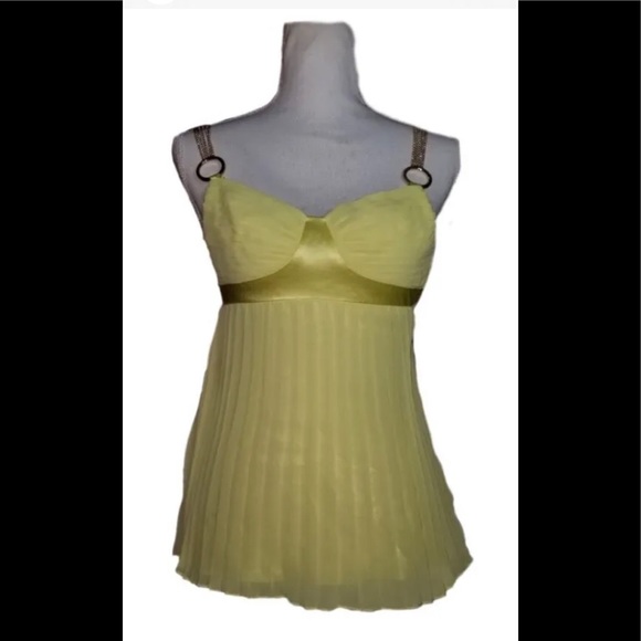 ❤️ROBERTO CAVALLI VINTAGE CHARTREUSE YELLOW PLEATED HALTER TOP 40 ITALIAN W/TAGS - Picture 1 of 10